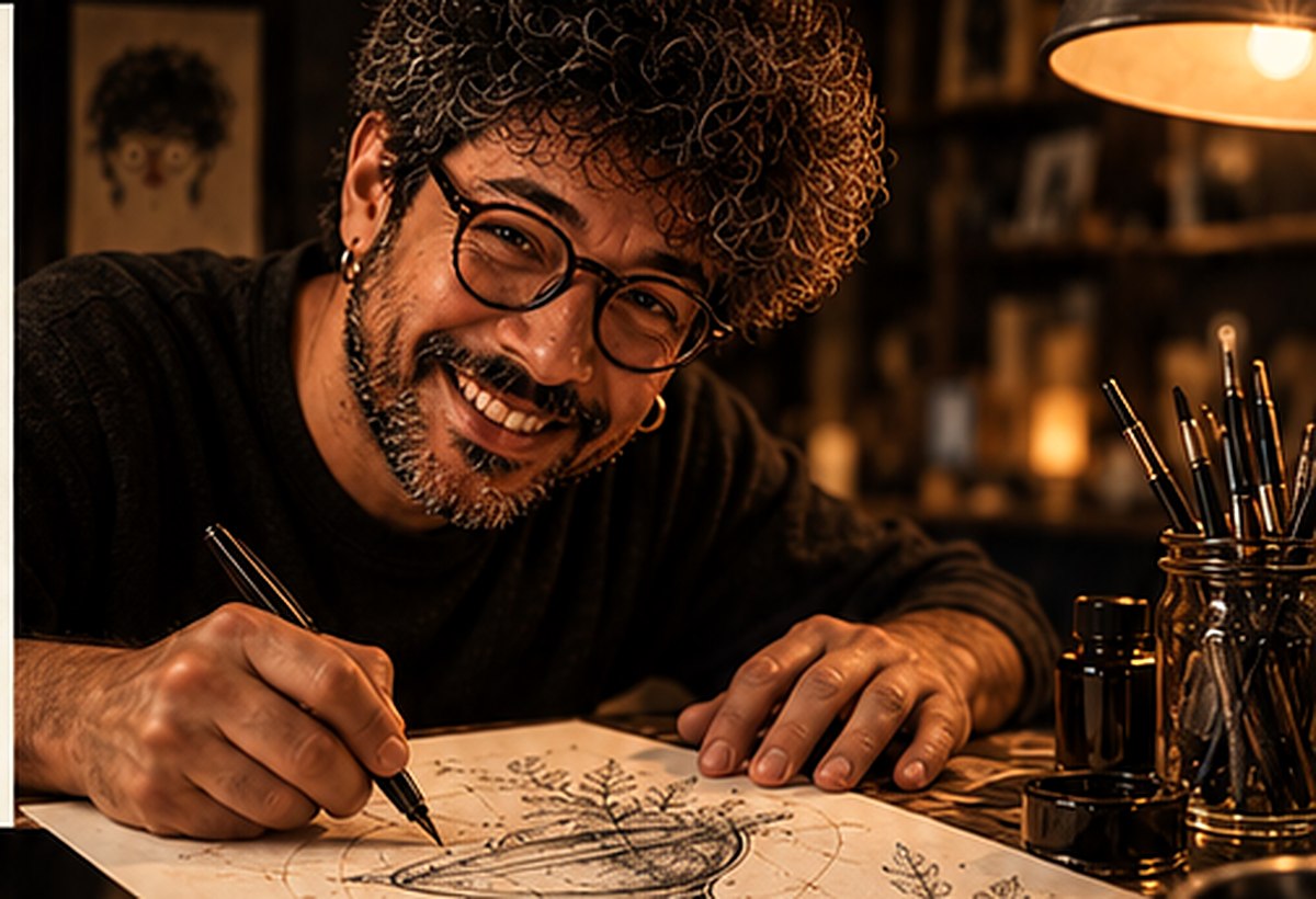 Robert dibujando una ilustración de Yuna Atelier