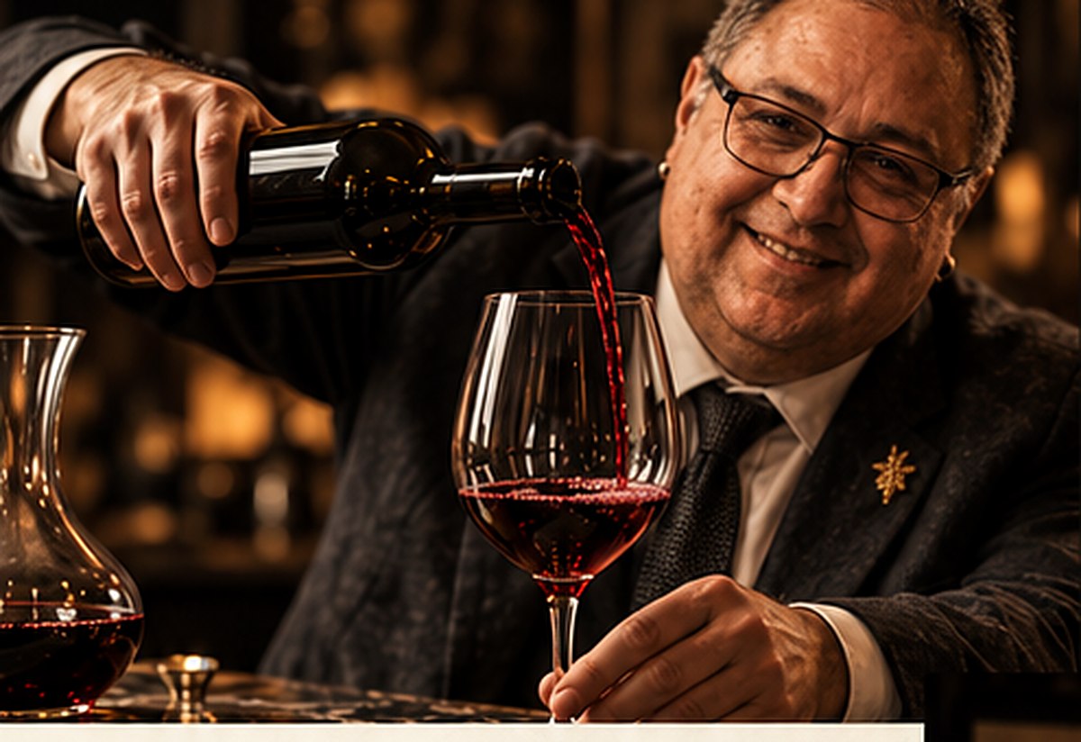 Toni Albiol sirviendo una copa de vino